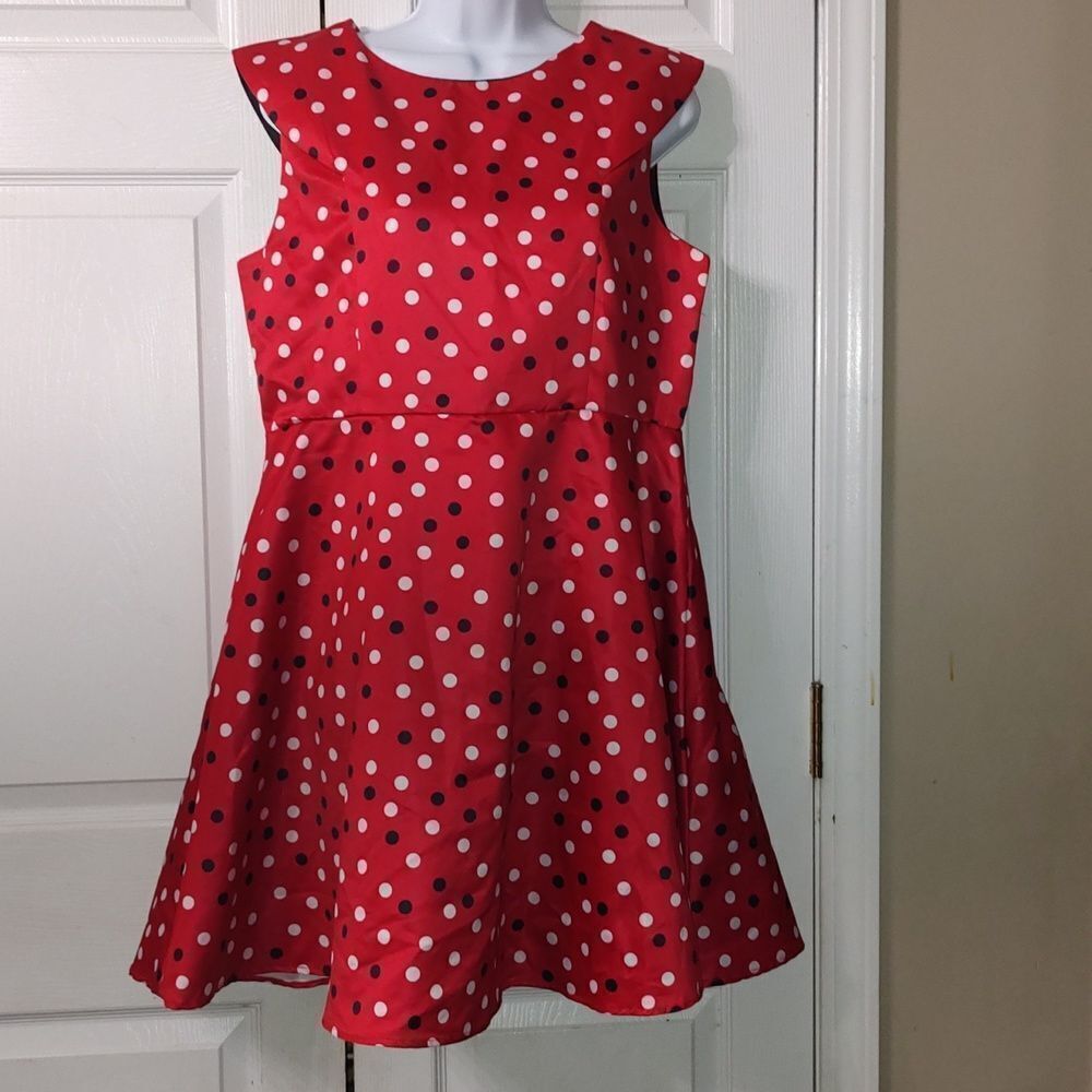 Disorderly Kids Red dress with white black polka dots, Party, Holiday Sz XL18.5